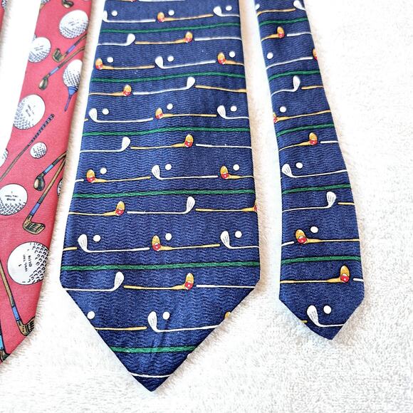 Cromley & Finch / Rooster Necktie Lot Of 2 Golf Silk Red Blue Same Length 58in - Picture 3 of 11